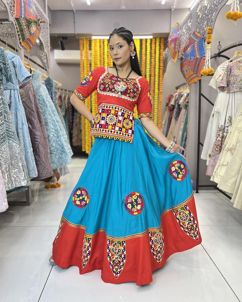 Red Roman Silk Navratri chaniya choli for Raas Garba - FEALDEAL